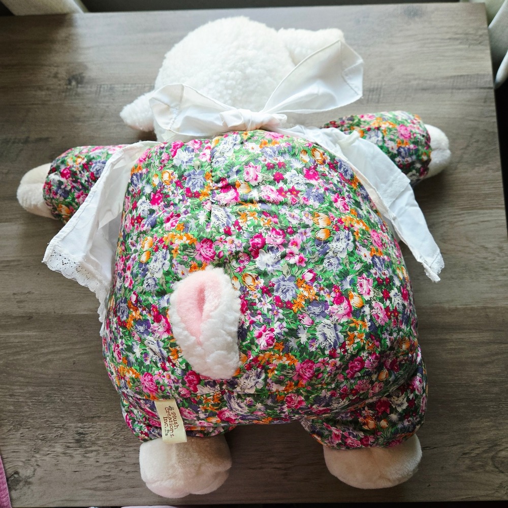 Vintage 1991 Plush Creations Inc Lamb Sheep Floral Dress Lace Apron Stuffed Toy - Picture 5 of 5